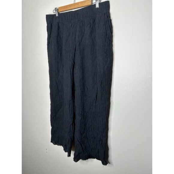 Tahari 100% Line Cropped Wide Leg Pants Pull On Elastic Waist Black Pockets XL - Picture 2 of 8